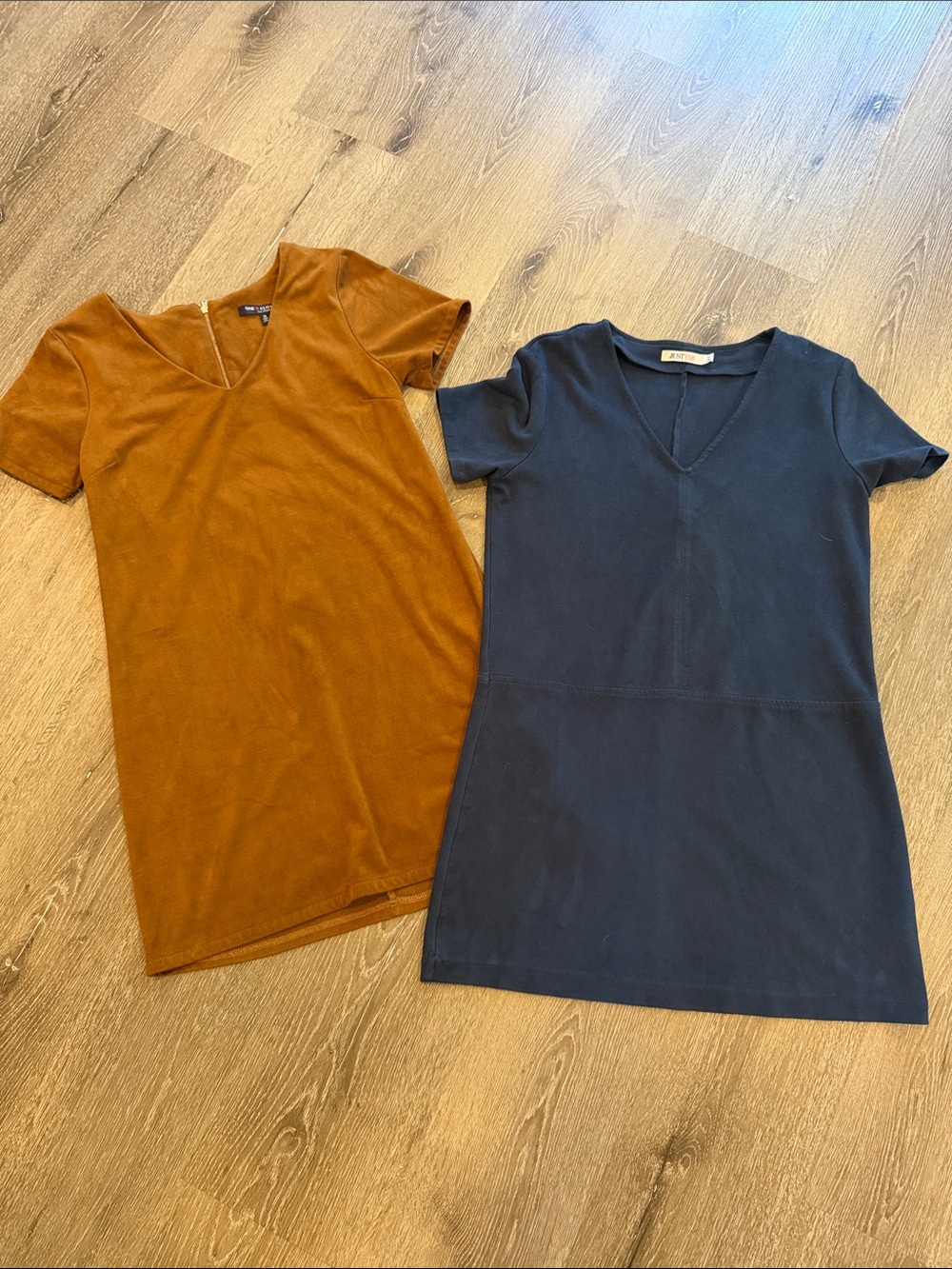 Casual V-Neck Mini Dress Duo - Brown & Navy